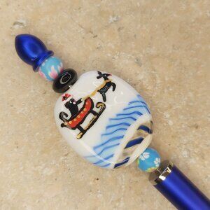 Beaded stylus ( christmas santa cat blue stylus)